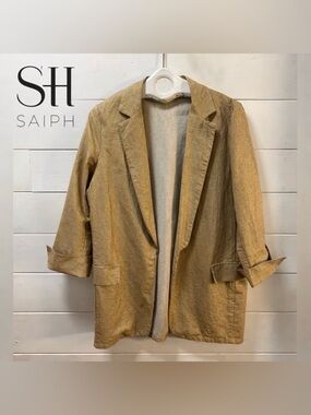 SAIPH Gold Shimmer Open Front Blazer Jacket – Size L